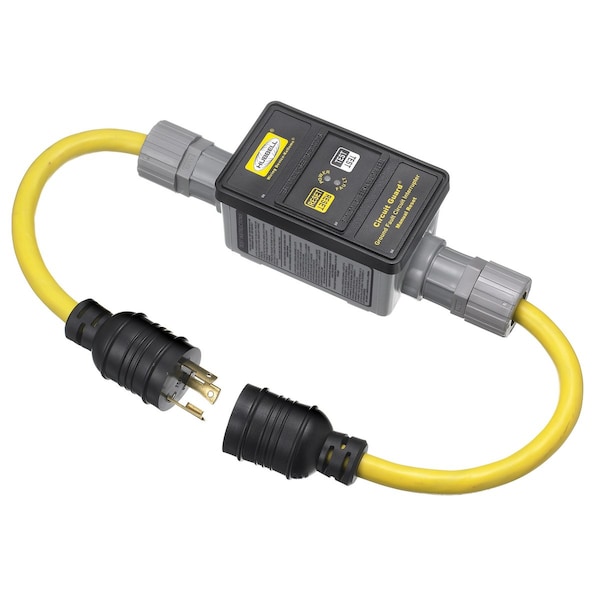 Hubbell Wiring Device-Kellems Portable GFCI, 30 AMP, 250 Volt, Self Test, Manual Set, 25 FT Cord, Triple Tap, Yellow GFPILST30250LKM - main
